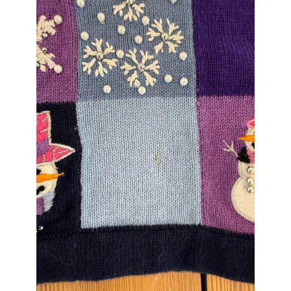 Vintage Ugly Christmas Sweater Zip Up Cardigan Snowman Purple Blue Small - Picture 5 of 7
